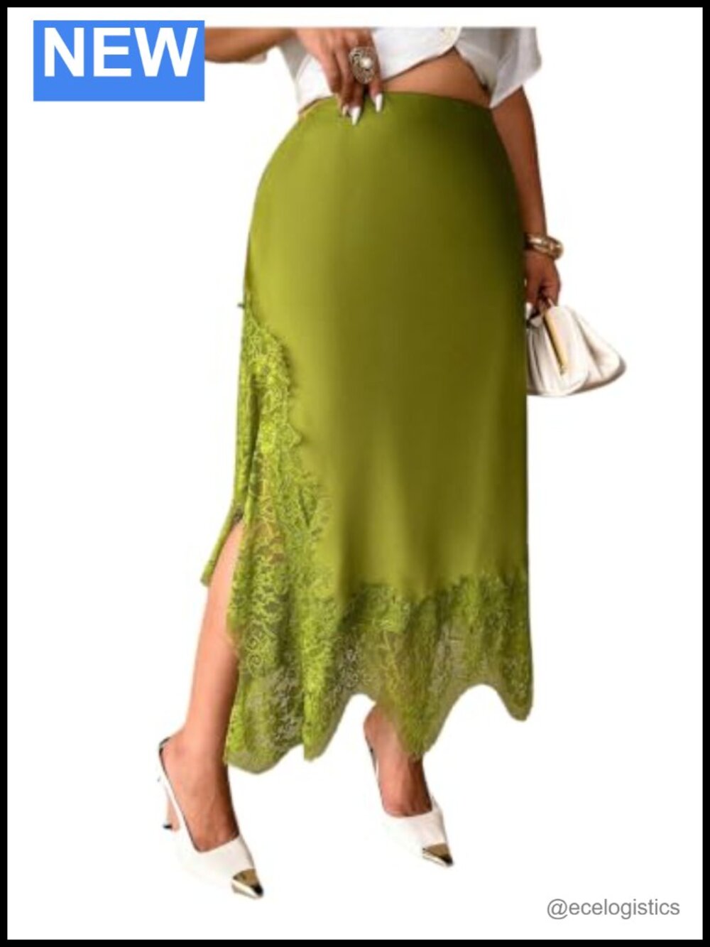 Plus Size Elegant Lace Patchwork Split Hem Long Skirt